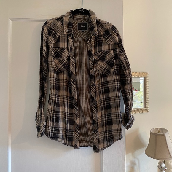 Rails Tops - RAILS taupe and black button up shirt, size M